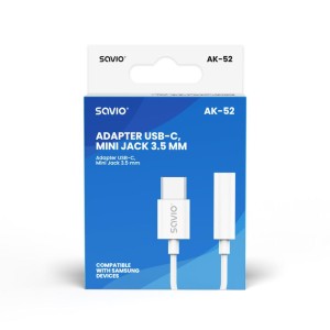 Adapter Savio AK-52  USB Typ C - mini Jack 3,5 mm